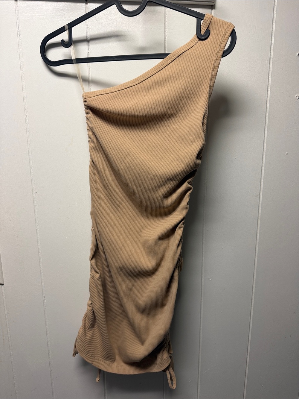 Nike One-Shoulder Ribbed Dress in Tan